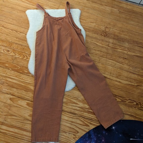 Petal Roz Cropped Relaxed Fit Overalls in Warm Tan - Picture 6 of 9